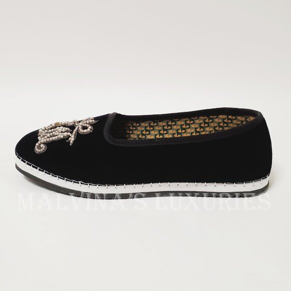 GUCCI SHOES BLACK VELVET MOCCASIN LOAFERS PEARL AM APPLIQUE FLATS sz 36.5 6.5 - Picture 8 of 12